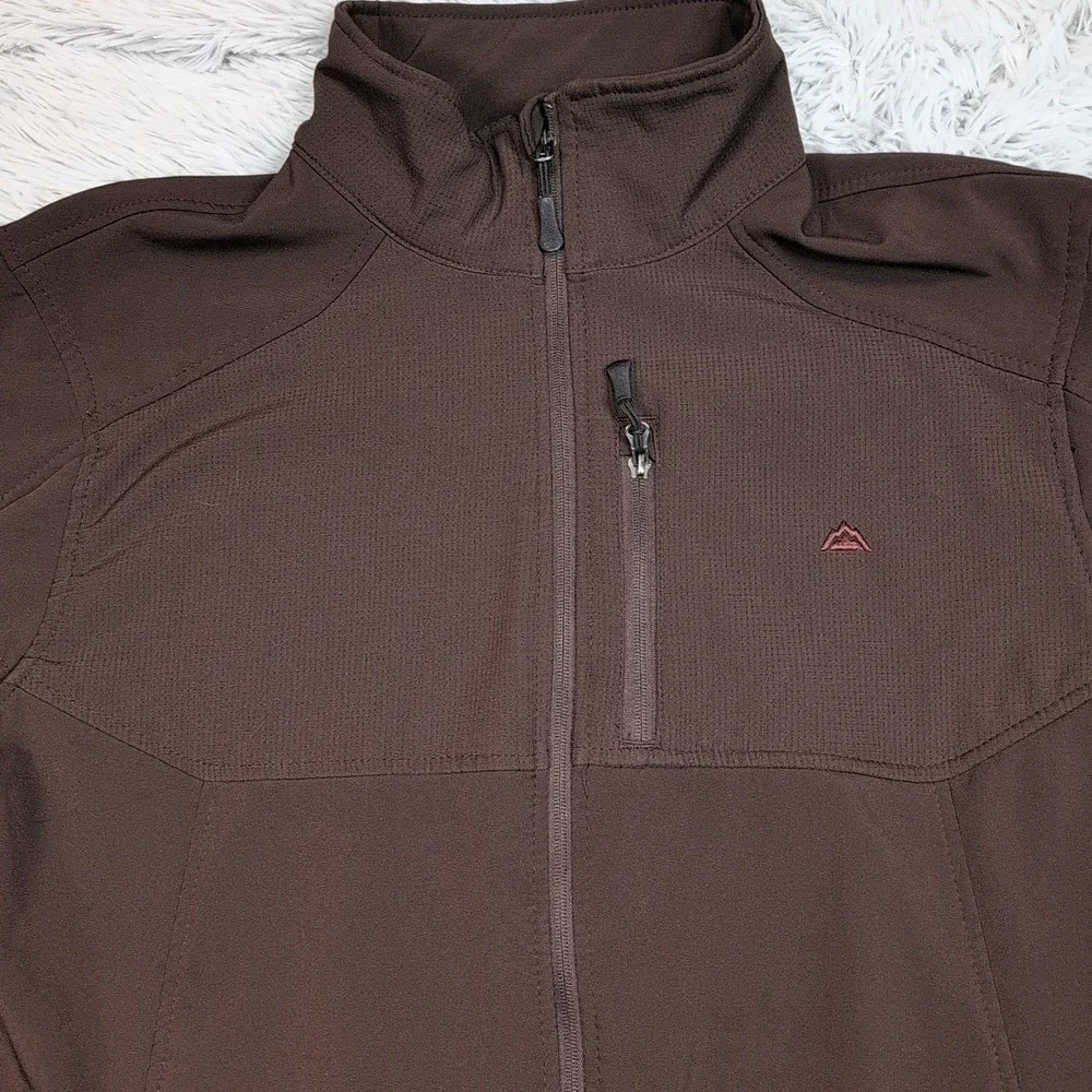 Snozu Performance Jacket Mens XL‎ Brown Logo Zip Up Pockets Lightweight Comfy